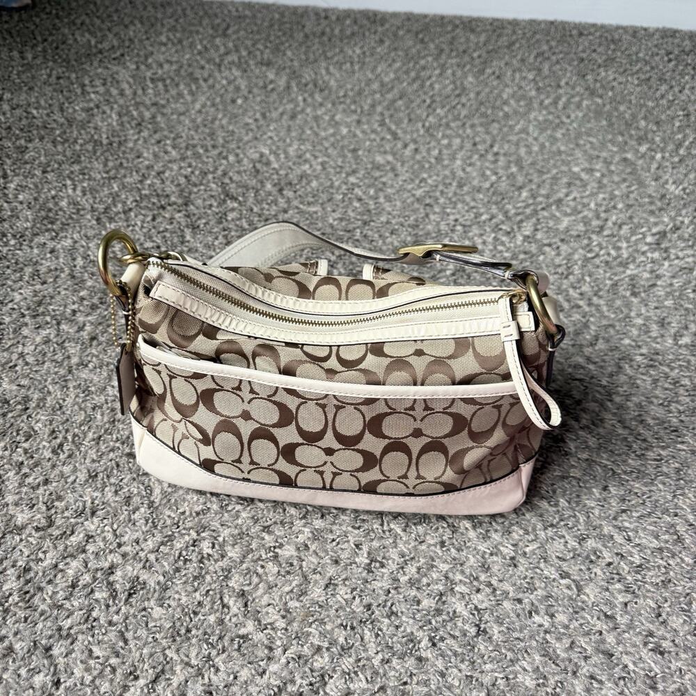 Y2K COACH Brown White Legacy Shoulder Double Turn Lock Signature Bag - Picture 5 of 12